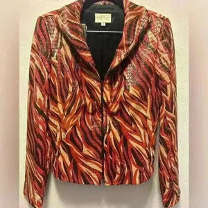 Cache Vintage Red Faux Suede Snake Embossed Print Moto Jacket Size 2 Double Zip